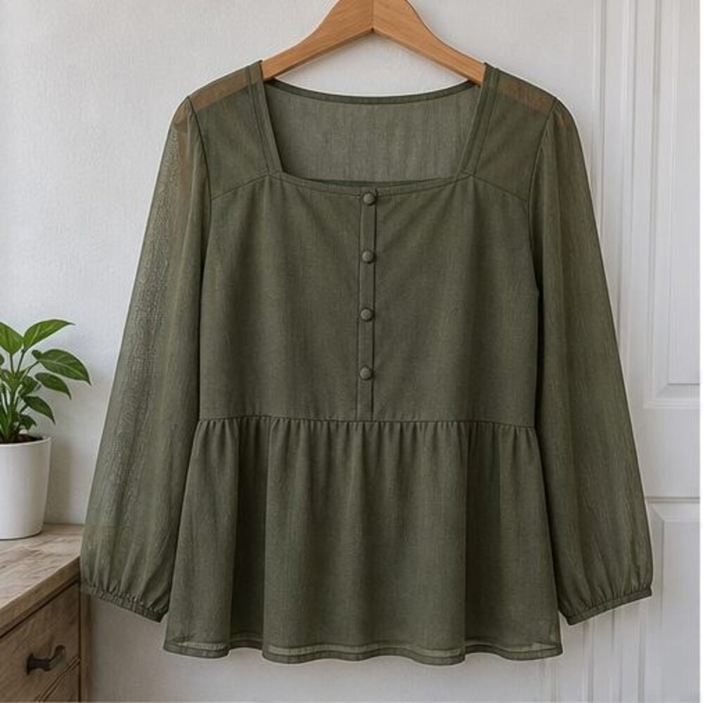 Olive Peplum Top